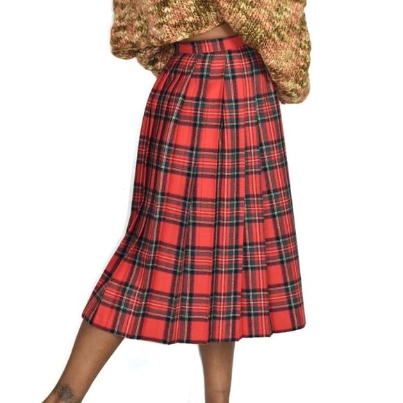 Chaus Tartan Skirt Red Vintage Midi Plaid Check Kilt Pleats Wrap Wool Size Small - Picture 10 of 12